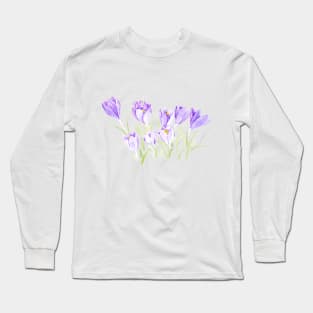 purple crocus flowers watercolor Long Sleeve T-Shirt